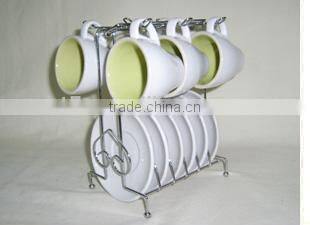6sets double colors unique ceramic coffee mug sets with rack