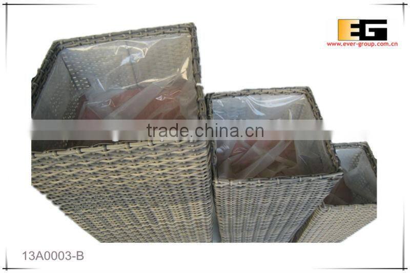 PE/Plastic rattan square with liner deco flower vase