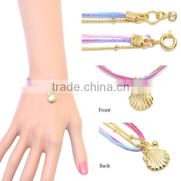 glod shell starfish tiny round diamond charms bracelet layered colorful string gold chain bracelet summer charm bracelet