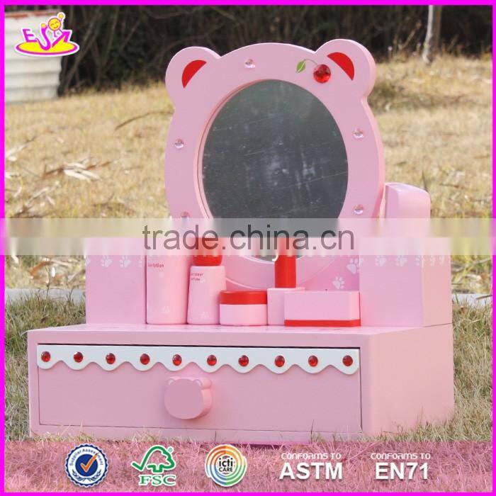 2017 New design lovely pink girls wooden toy dressing table W08H077
