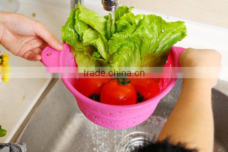 Food grade fruit silicone basket foldable silicone drain basket