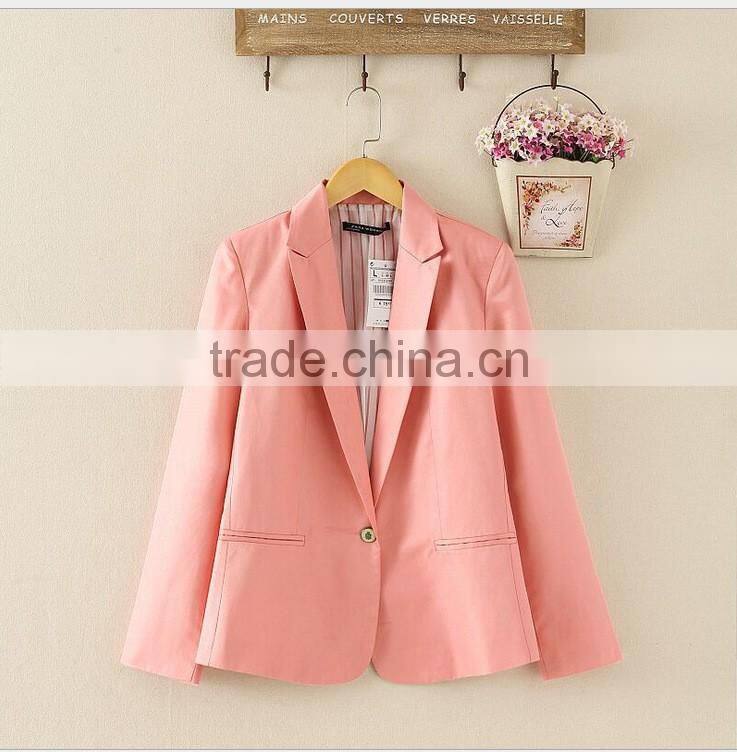 2016 Hot Sale Women Elegant Ladies Fashion Blazer Design ,Pure Colour Pink Women Blazer