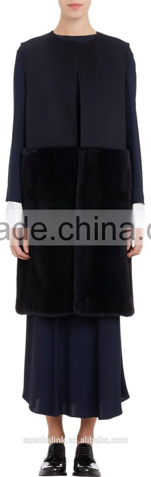 women black round neck mink fur bottom vests customized