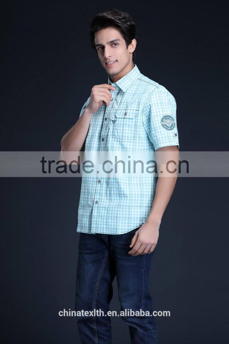 Fashion Short Sleeve Casual Design High Quality 100%Cotton Check Men Shirt
