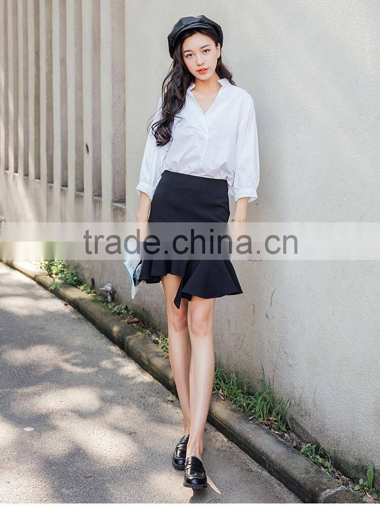 SZXX Tops Fashion Womens Lady V-Neck White Casual Blouse