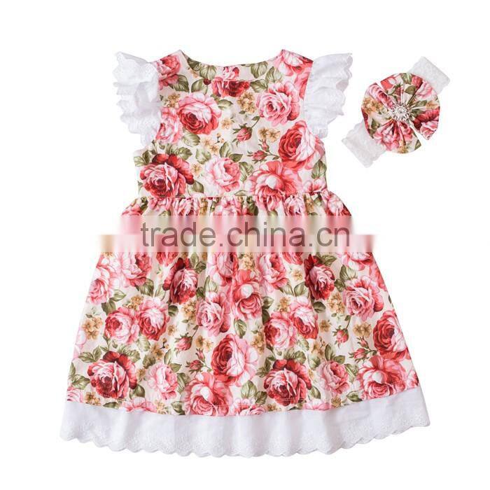 wholesale fashion baby girls vintage floral dress boutique kids flower cotton ruffle summer dresses frocks designs