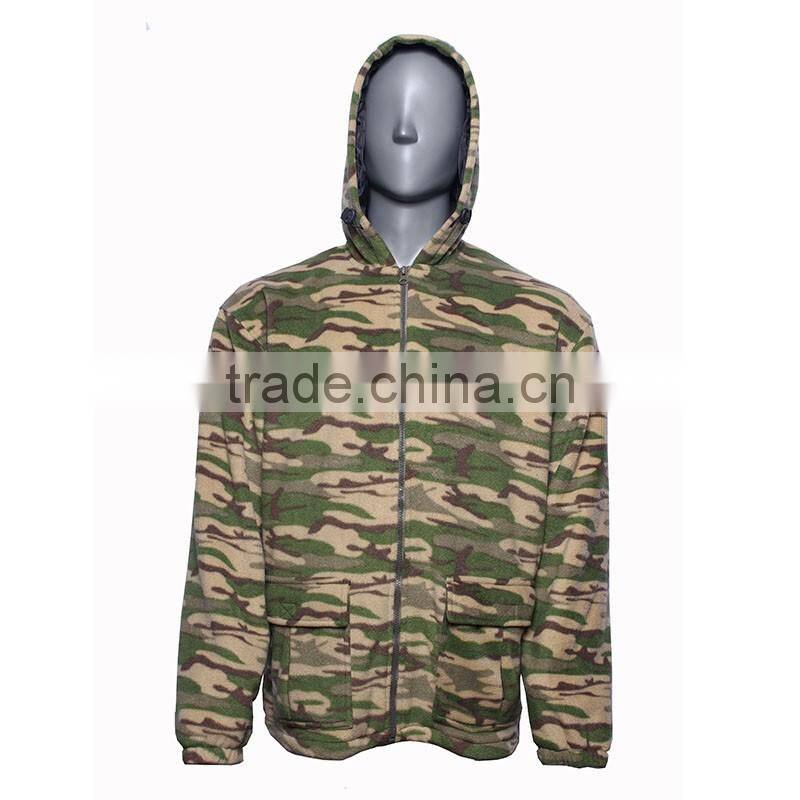 wholesale clothing soft polar fleece military men' s camo hunting winter jacket with hoodie