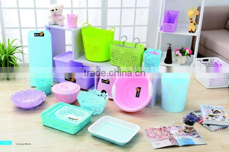 Plastic kichen waste bin office round blue and pink paper trash can