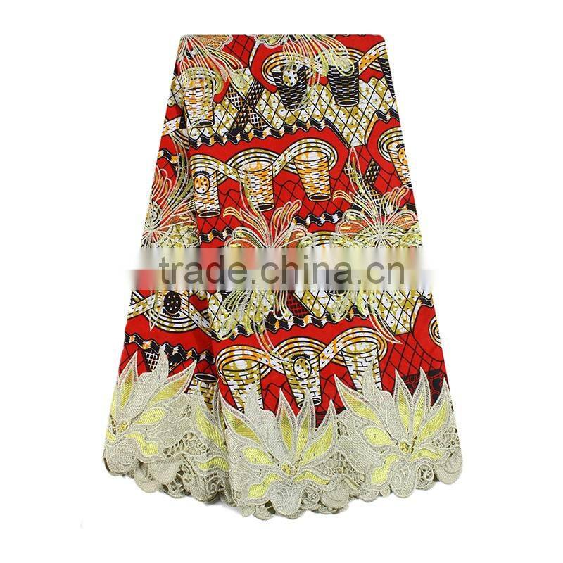 Bestway hollandis wax mix lace fabric african wax/ankara printed wax mix embroidered lace BLW020-6