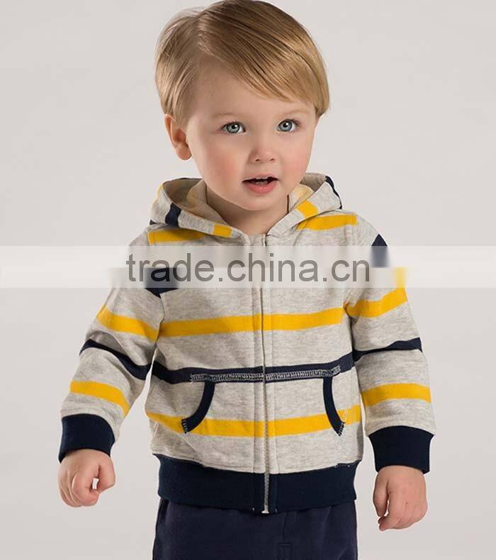 Customized kids zipper classic stripes cotton hoodies