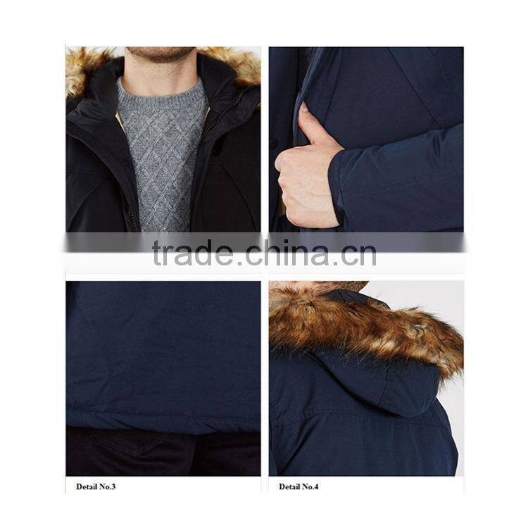 Men Winter Polyester Made Padded Quilting Jacket With Fur Hood