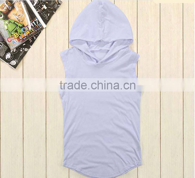 hot sale custom 100% cotton sleeveless plain white pullover hoodie