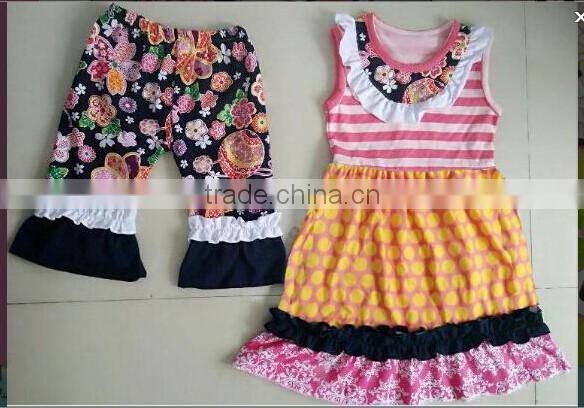 2016 Hot Sale Girls Pajama fashion christmas ruffle striped outfits Baby Sleeping Clothes Top and Pants set