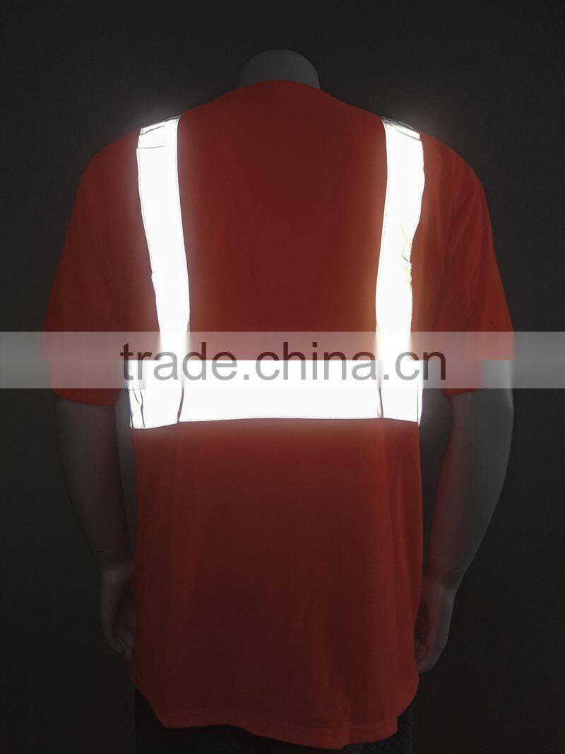 Manufacturer mens high visibility orange short sleeve chest pocket reflective safety T-shirt