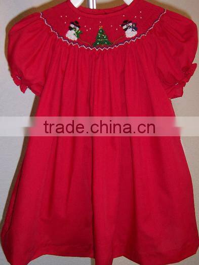 Christmas girl's fashion embroidered red boutique fashion dress