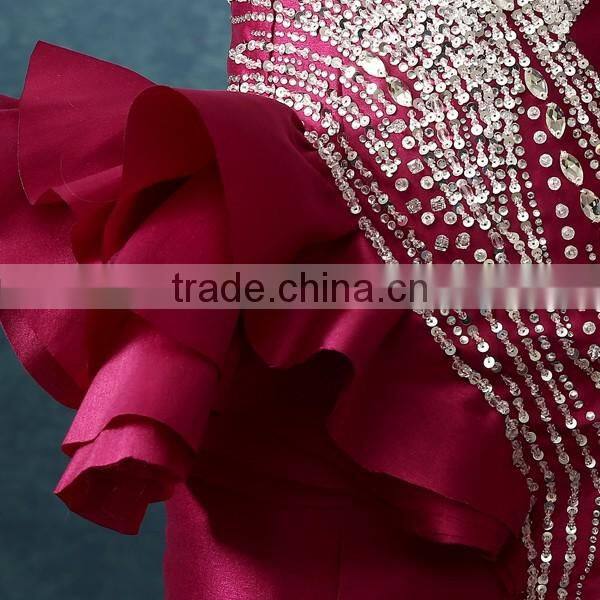 High quality red fish feast slim evening dress without shoulder for women 2016