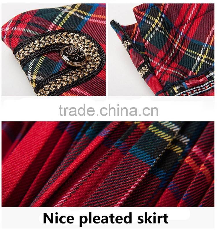 Wholesale plaid uniform high skirt ,pleated plaid school uniform skirts