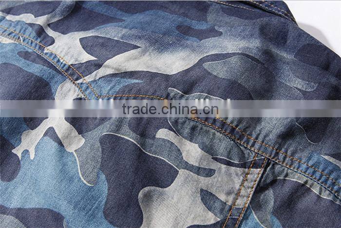 2016 Camouflage style men washed denim casual shirt