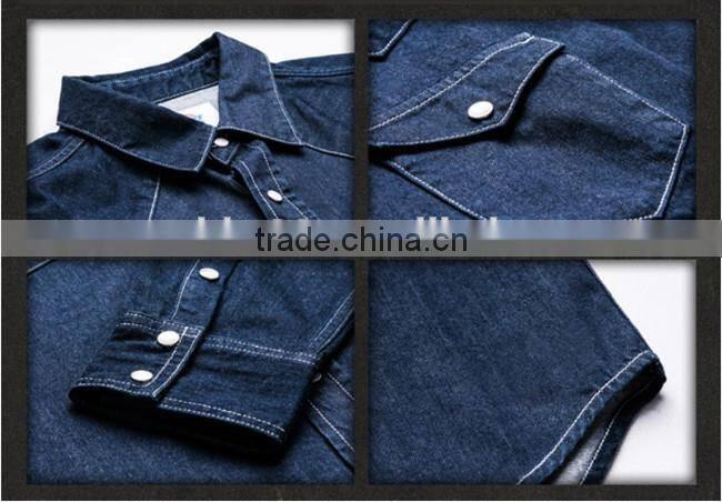 2016 Newest style men fit washed denim casual shirt