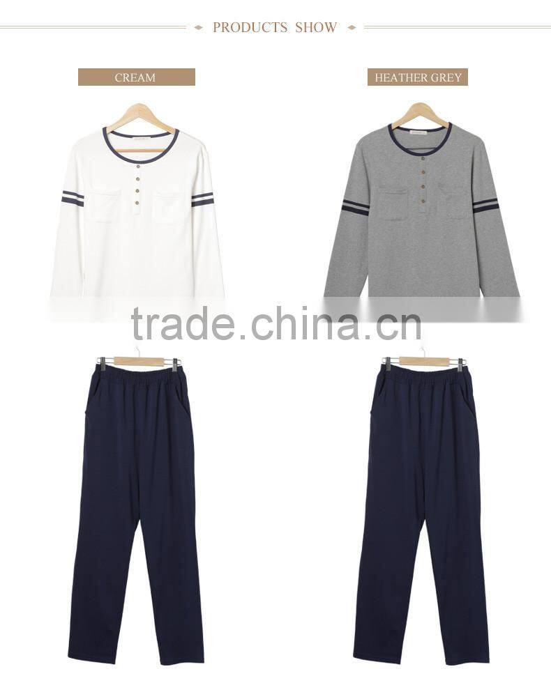 Best Price Qianxiu Long Sleeved Stylish Knit Cotton Couple Men Comfort Pajama