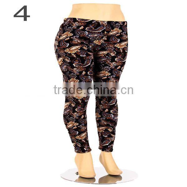 Plus Size Fur Lined Leggings Tribal Winter Print Thick Stretch Pant 1X 2X 3X 4X