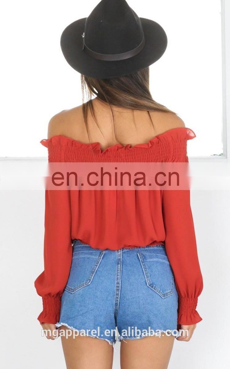 New design long sleeve ladies off shoulder crop top,women off shoulder blouse