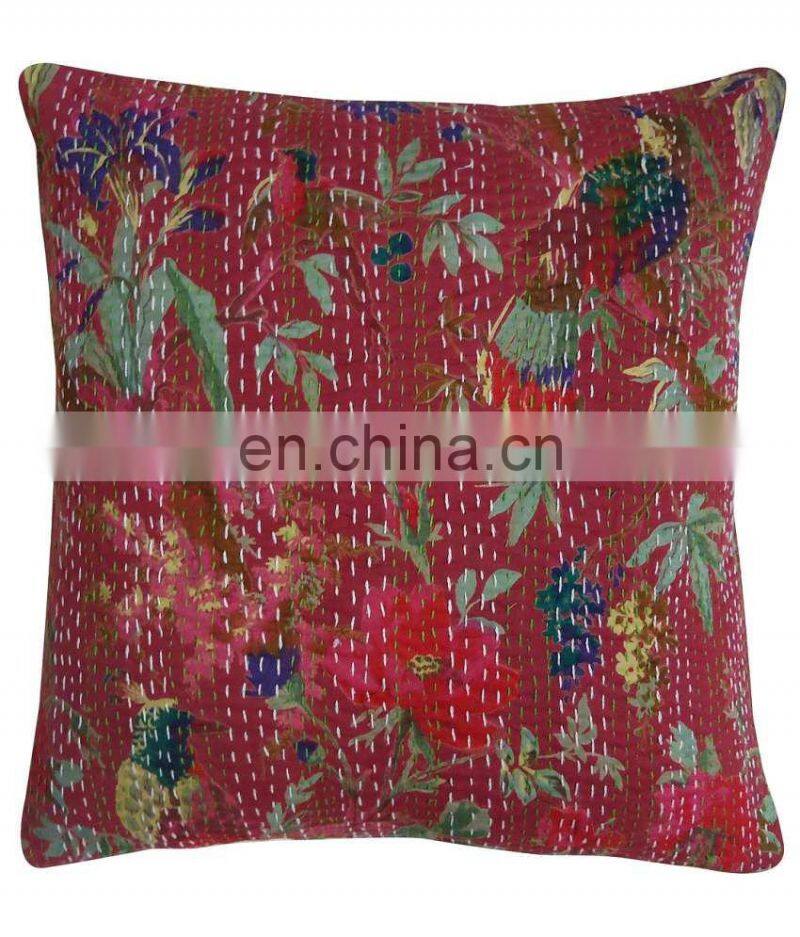 Decorative Indian Pillow Cases Set Kantha Bird Printed Cotton Cushion Covers