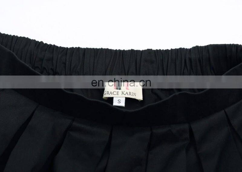Grace Karin Women's Vintage Retro Pleated Black Cotton Skirt 7 Patterns CL010401-6
