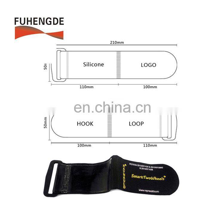 Plastic buckle elastic hook and loop strap with silicon rubber