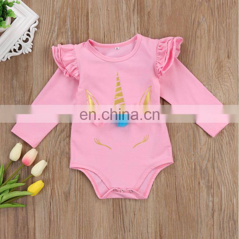 Baby Romper Long Sleeve Unicorn White Pink Soft Summer Baby Girl Cotton Romper