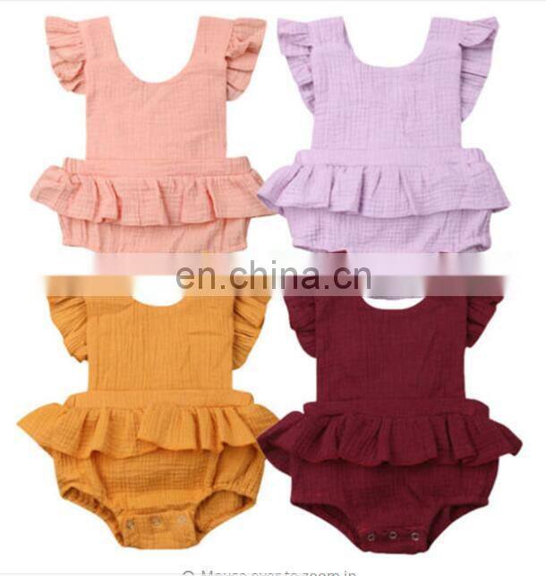 2019 Summer line cotton ruffle sleeve baby romper newborn romper sleeveless baby solid romper bodysuit