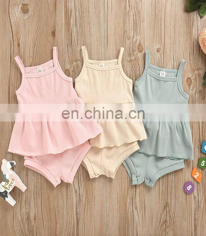 Kids ribbed Outfit Baby Girls Summer Clothing Set Solid Color Infant Vest Tops Tutu Shorts 2pcs Clothing for 0-24m
