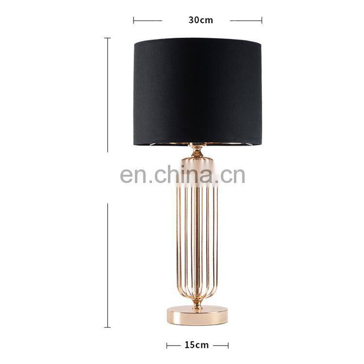 Top sale hotel home desk decoration metal gold study table lights with black lampshade