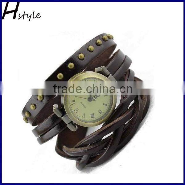Retro Roman Rivet Weave long strap women watch Vintage Ladies Quartz watch Black WP004