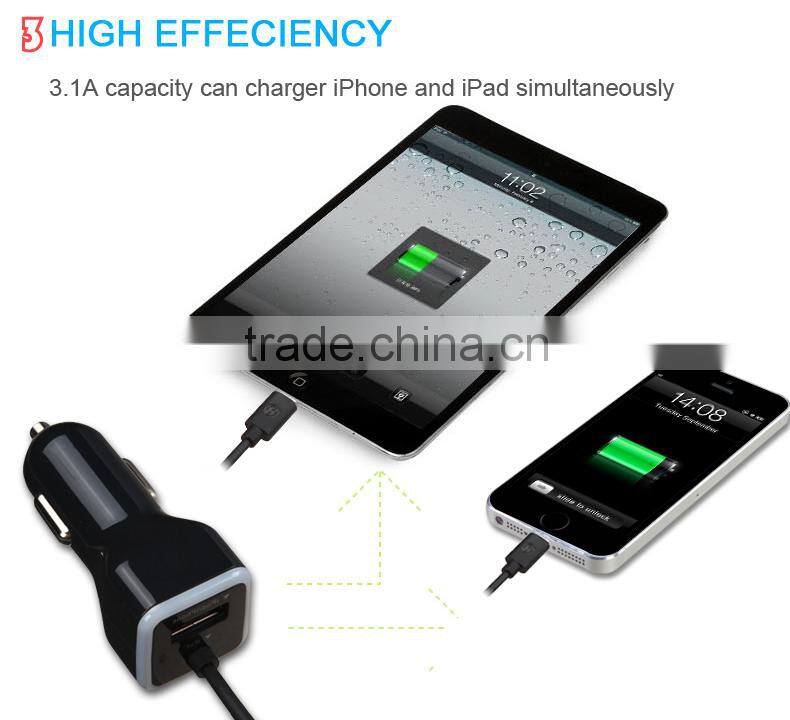 MFi certified Manufacturers fast charging MFi certified 8pin 3.4A USB Car Charger with MFI Cable for iPhone 6 6s Plus 5S 5C 5 SE