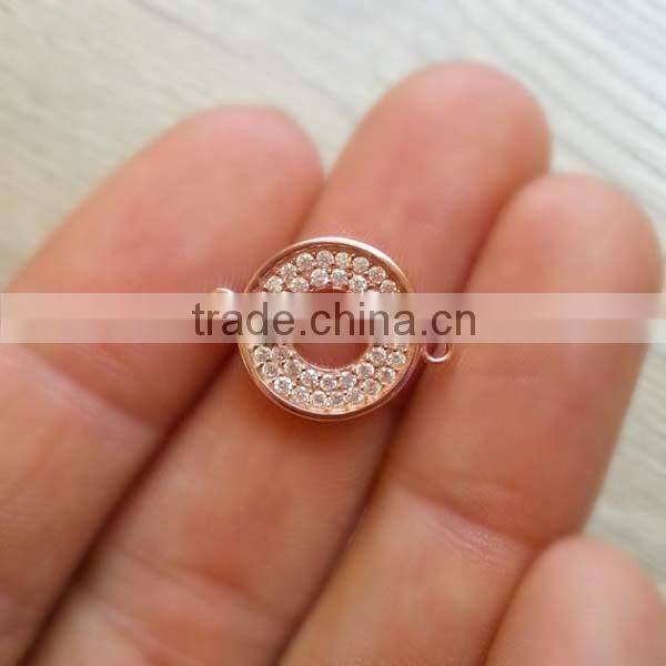 Rose gold accessories paved zircon circle cz rose gold connector charm