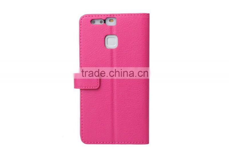 with Card Slot Photo Frame Holder Flip Case for Huawei P9 Litchi Grain PU Leather Wallet Cover MMT MT-5670
