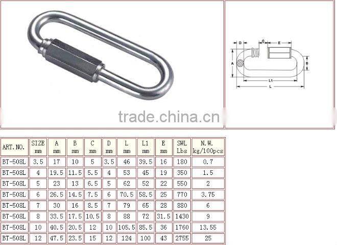 Metal Galvanized Wide Jaw Straight Quick Link chain Link Carabiner Rigging Hardware In Manufacturer