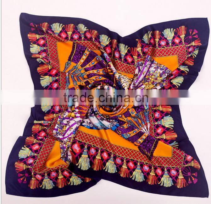 110*110cm women's digital printed crepe satin large square silk scarf ,fashionable hijab scarf