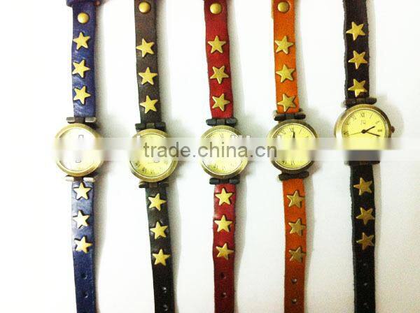 SWH 0651-3 China wholesalef genuine leather squre nail strap wrap ladies bracelet wrist watch