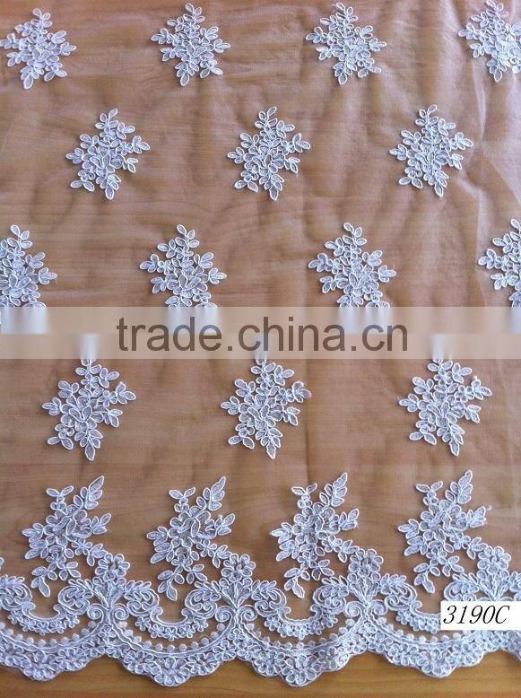 2015 new design white bridal lace fabric for wedding dress