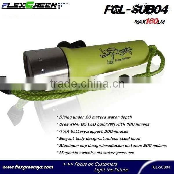 stainless steel head AA battery q5 LED diving torch