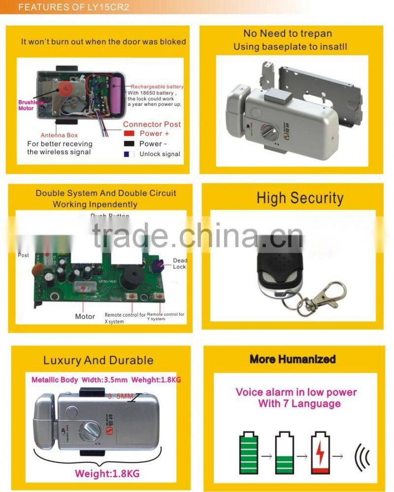 Wireless lock with 2 systems for gate and wooden door(LY15CR2-11BM)