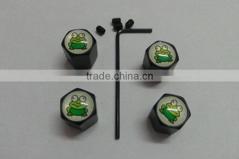 4 PC Black Car Metal Tyre Valve Screw Caps With Locking