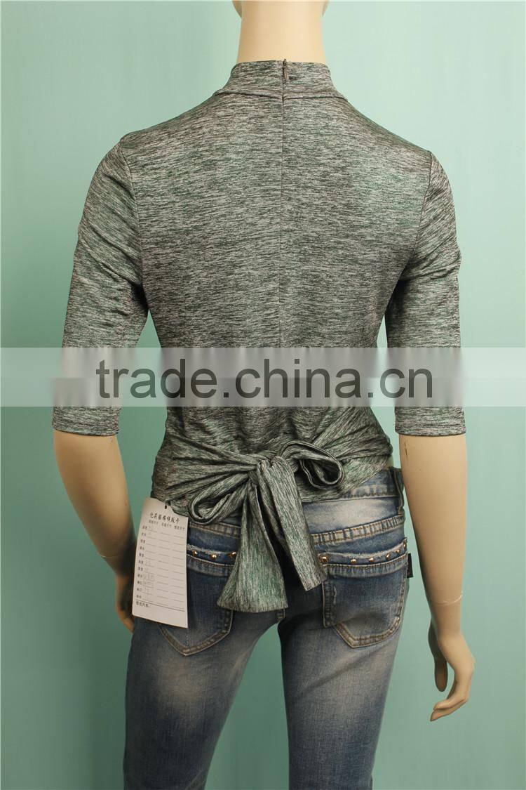 2016 autumn short sleeve high neck ladys knit top