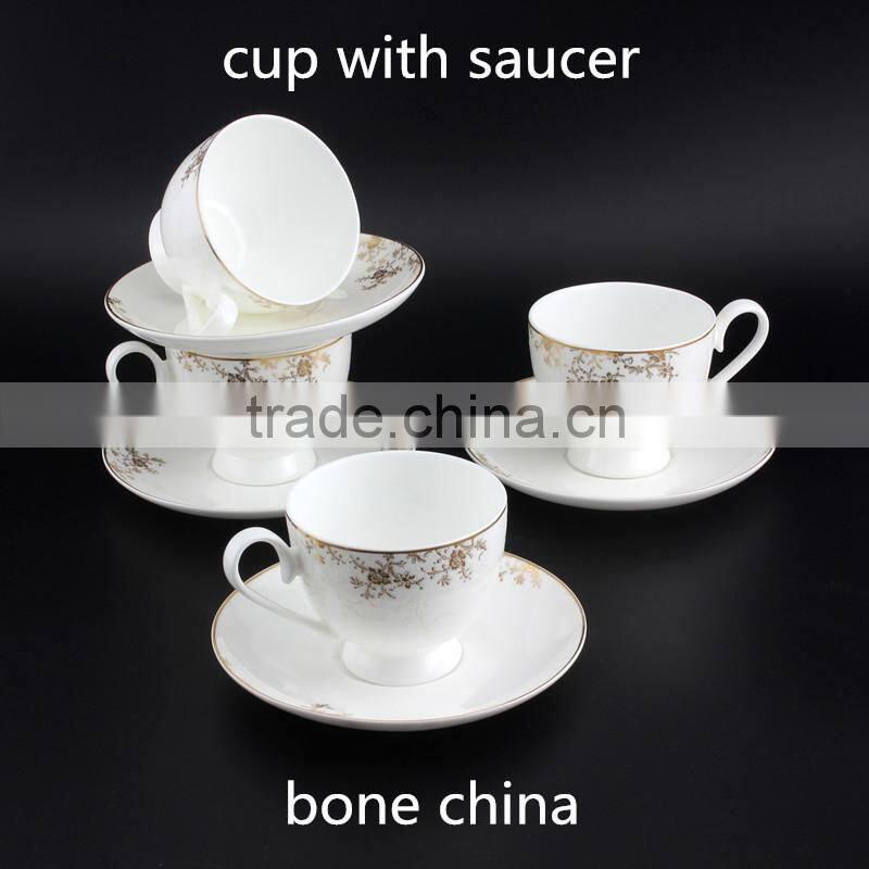 With Flower Decal Round Shape Porcelain Cup 200ml Bone China Coffee Cup with Saucer