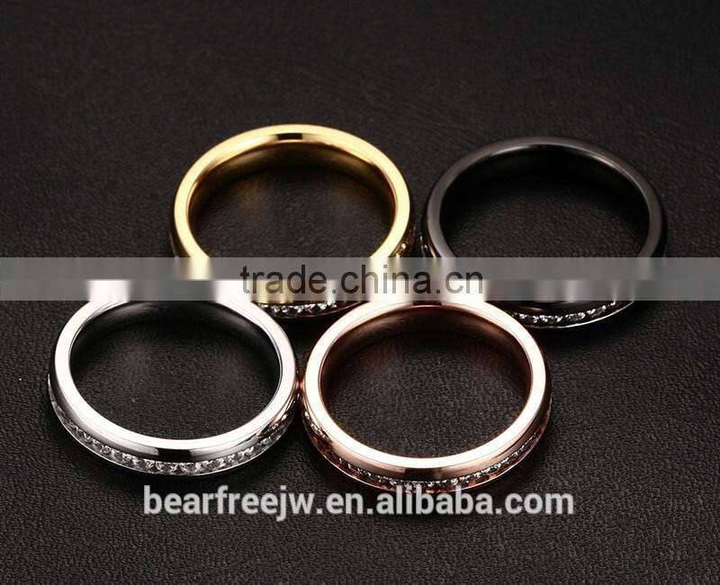 Rose gold 316L Stainless Steel White Cubic Zirconia CZ Eternity Wedding 4MM Band Ring