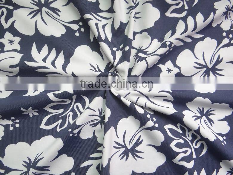 blue fabric with white flower for swimwear fabric stock
