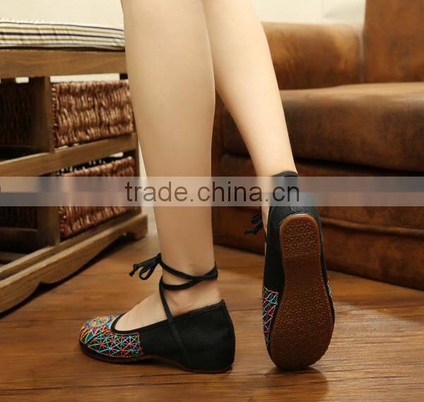 plus size New Fashion Women's Shoes Old Peking Flats,Ladies Embroidery Soft Sole Lace-Up Casual Shoes zapatos mujer