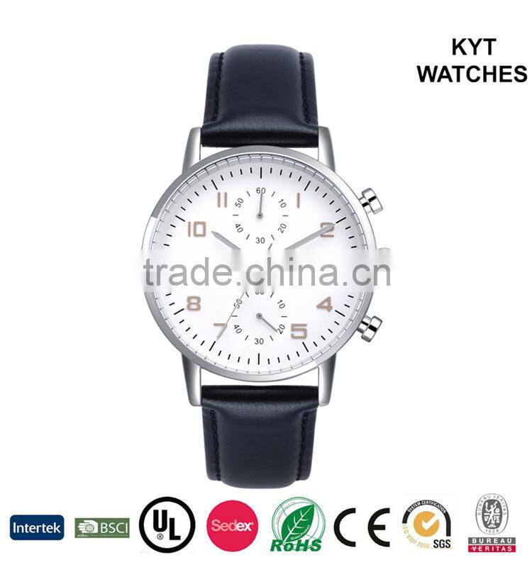 KYT Silver / Gold / Rose Gold Case 5ATM Water Resistant Wrist Quartz Mens Watch Chronograph